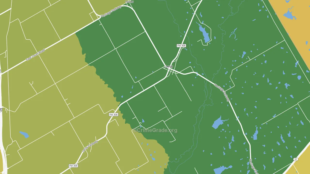 Leroy, TX Map of Burglary Rates
