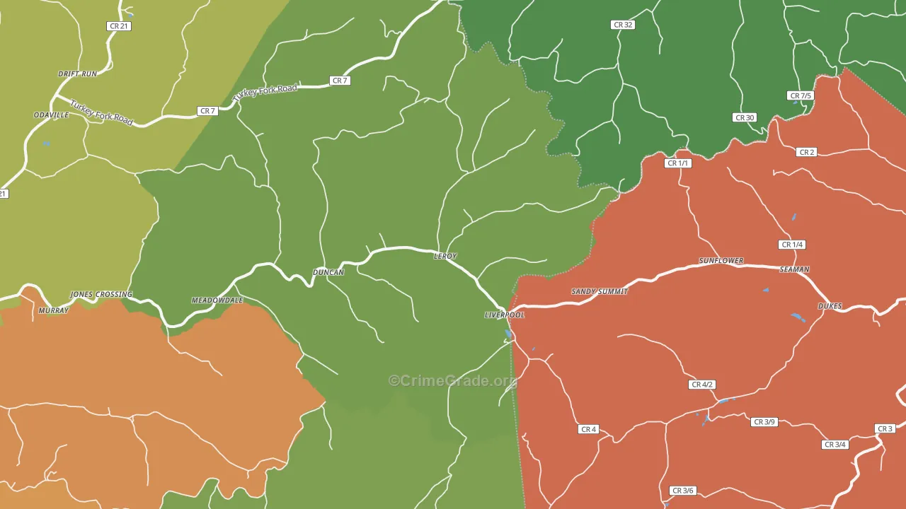 Leroy, WV Map of Burglary Rates