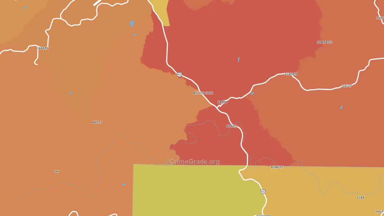 Leslie, AR Map of Burglary Rates