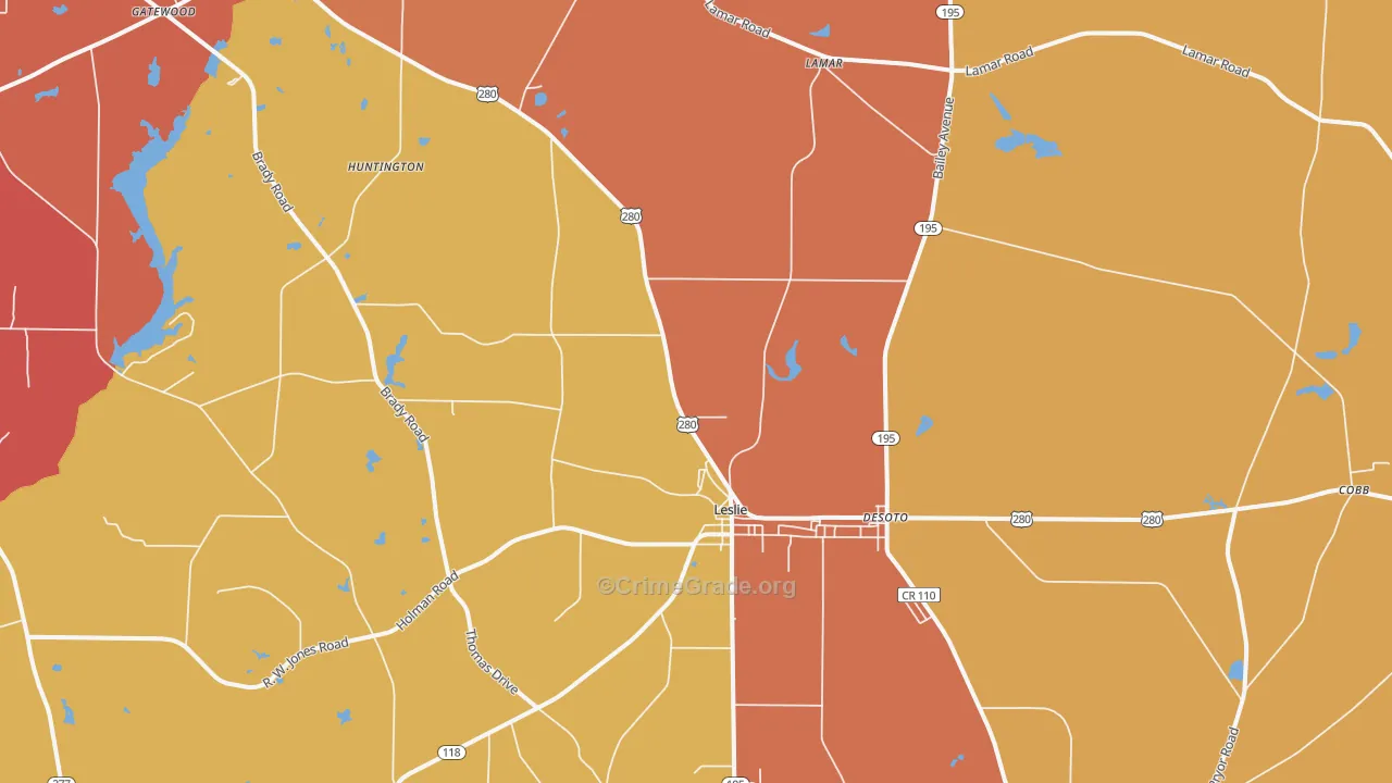 Leslie, GA Map of Burglary Rates