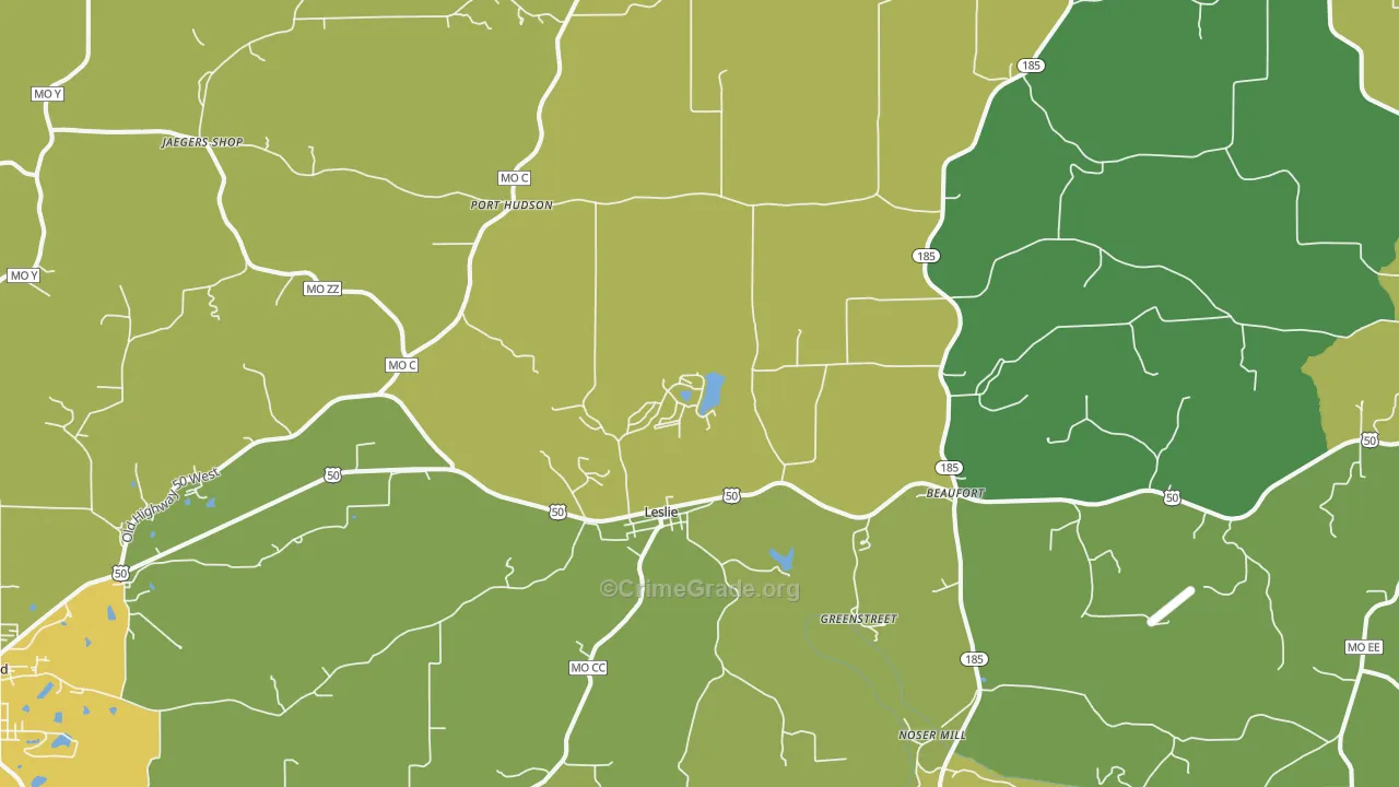 Leslie, MO Map of Burglary Rates
