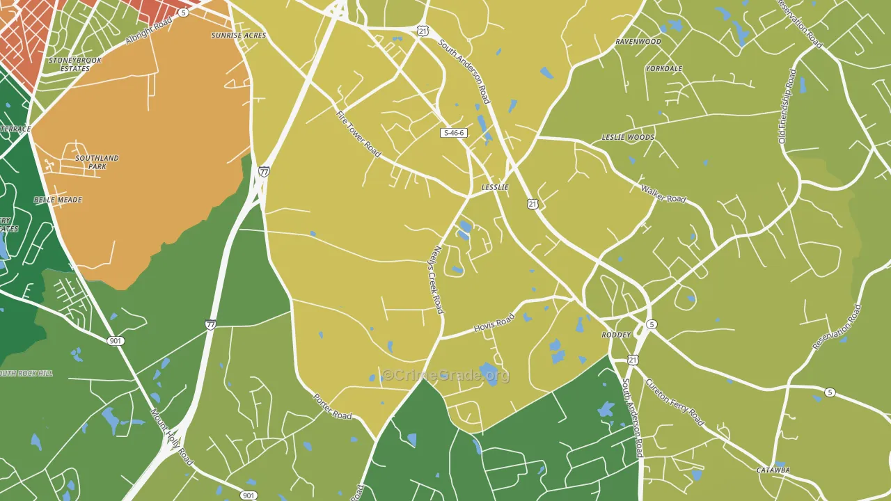 Lesslie, SC Map of Burglary Rates