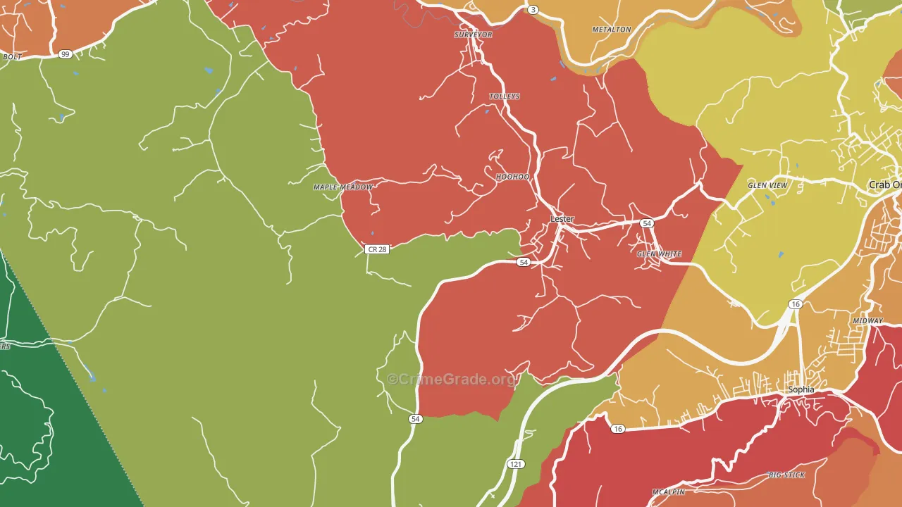 Lester, WV Map of Burglary Rates