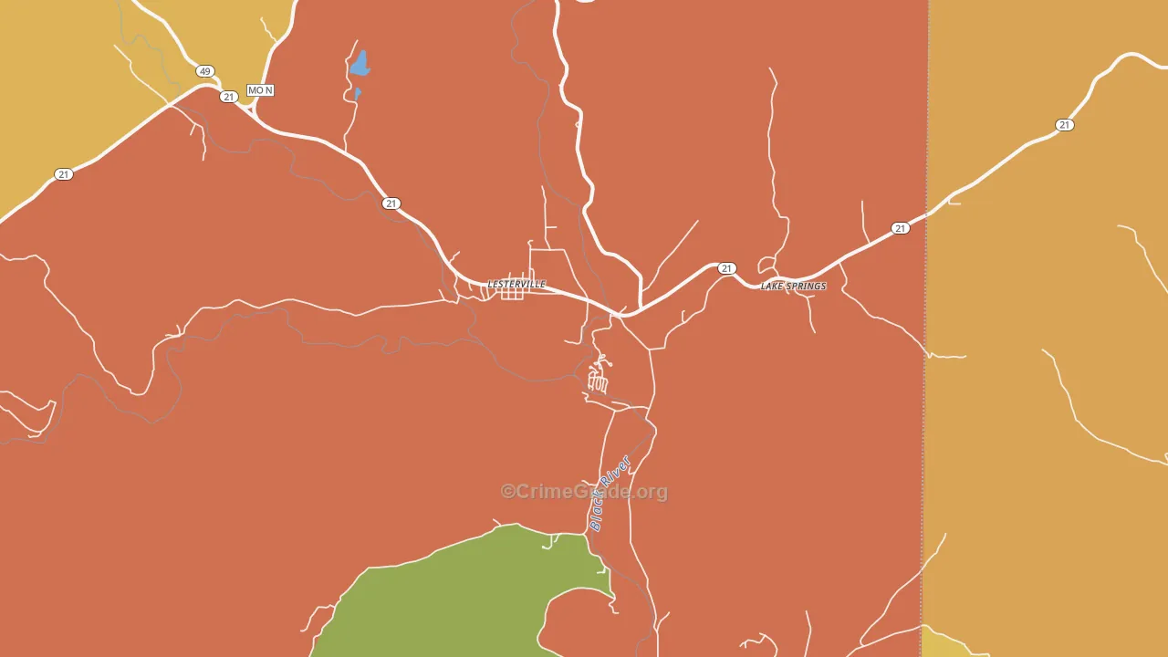 Lesterville, MO Map of Burglary Rates
