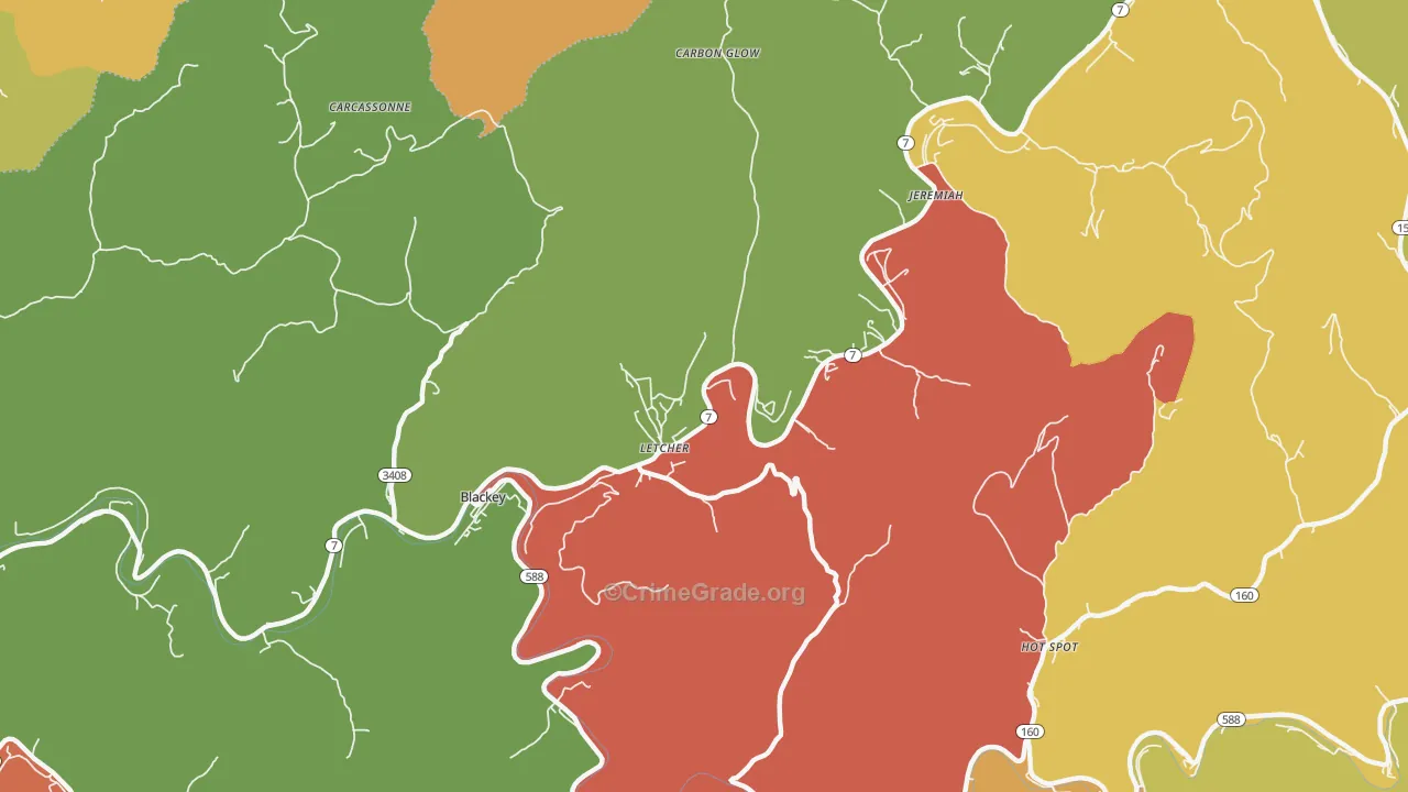 Letcher, KY Map of Burglary Rates