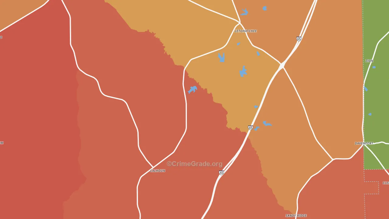 Letohatchee, AL Map of Burglary Rates