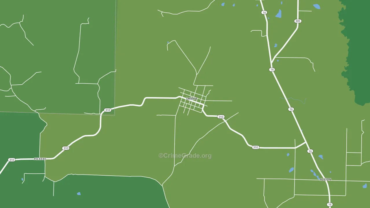 Letona, AR Map of Burglary Rates