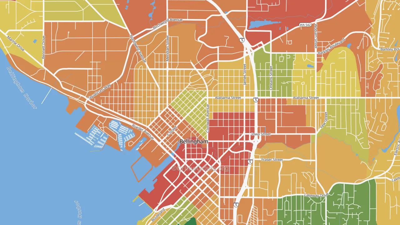 Lettered Streets, Bellingham, WA Map of Burglary Rates