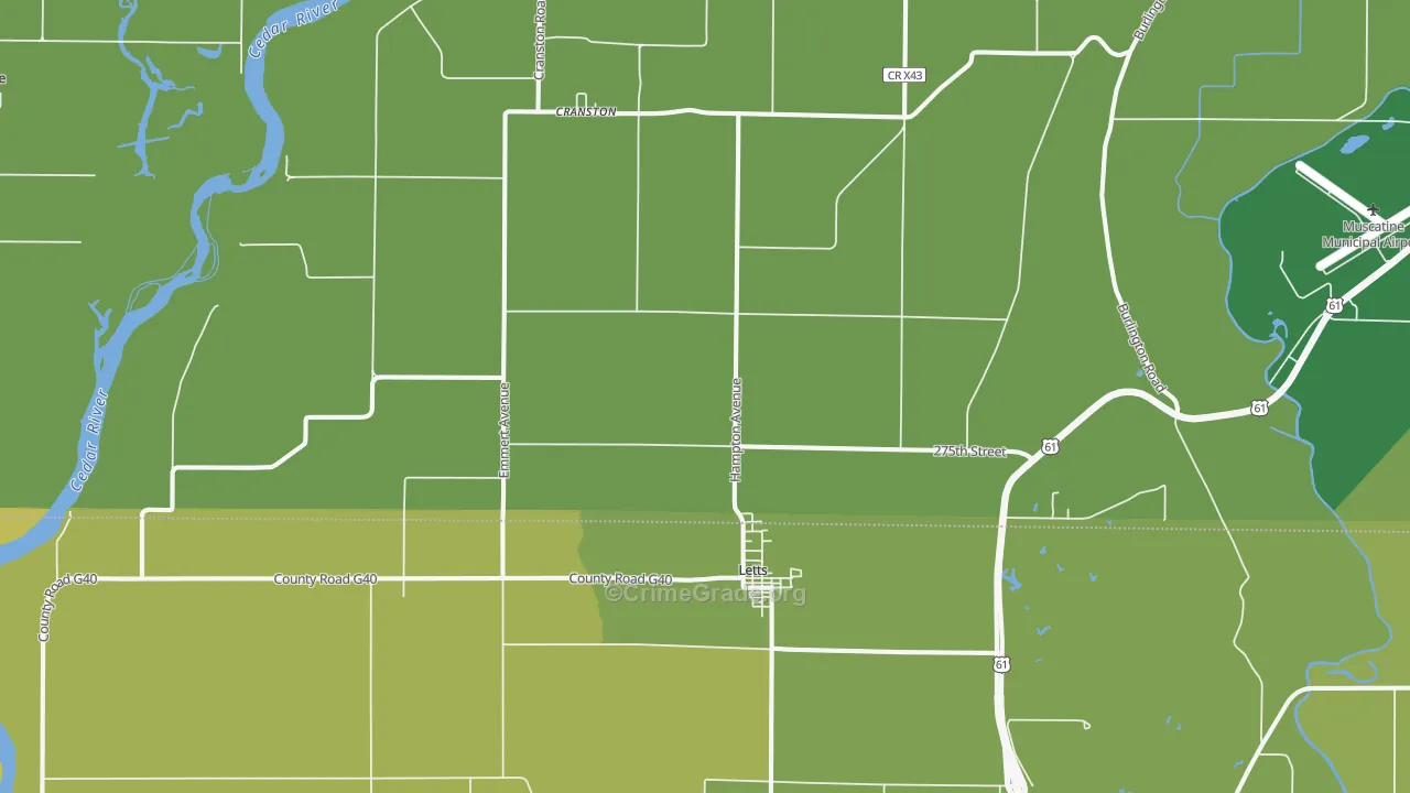 Letts, IA Map of Burglary Rates
