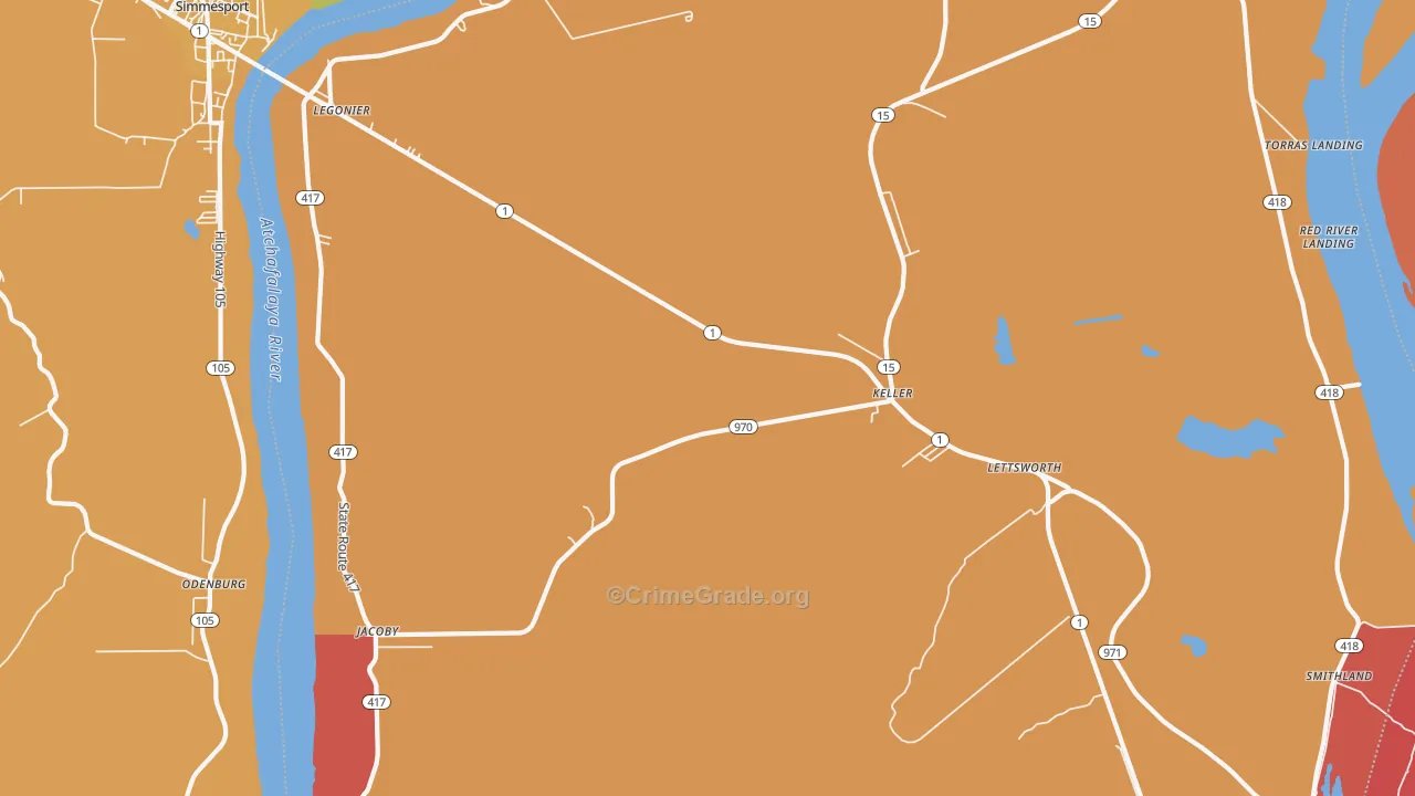 Lettsworth, LA Map of Burglary Rates