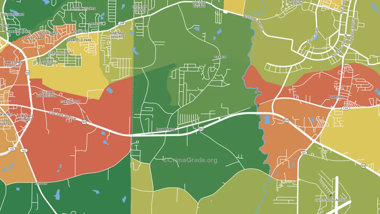 Level Plains, AL Map of Burglary Rates
