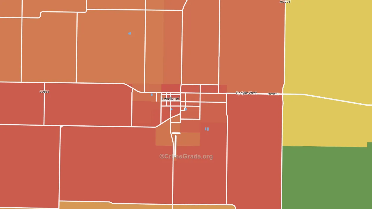 Levelland, TX Map of Burglary Rates