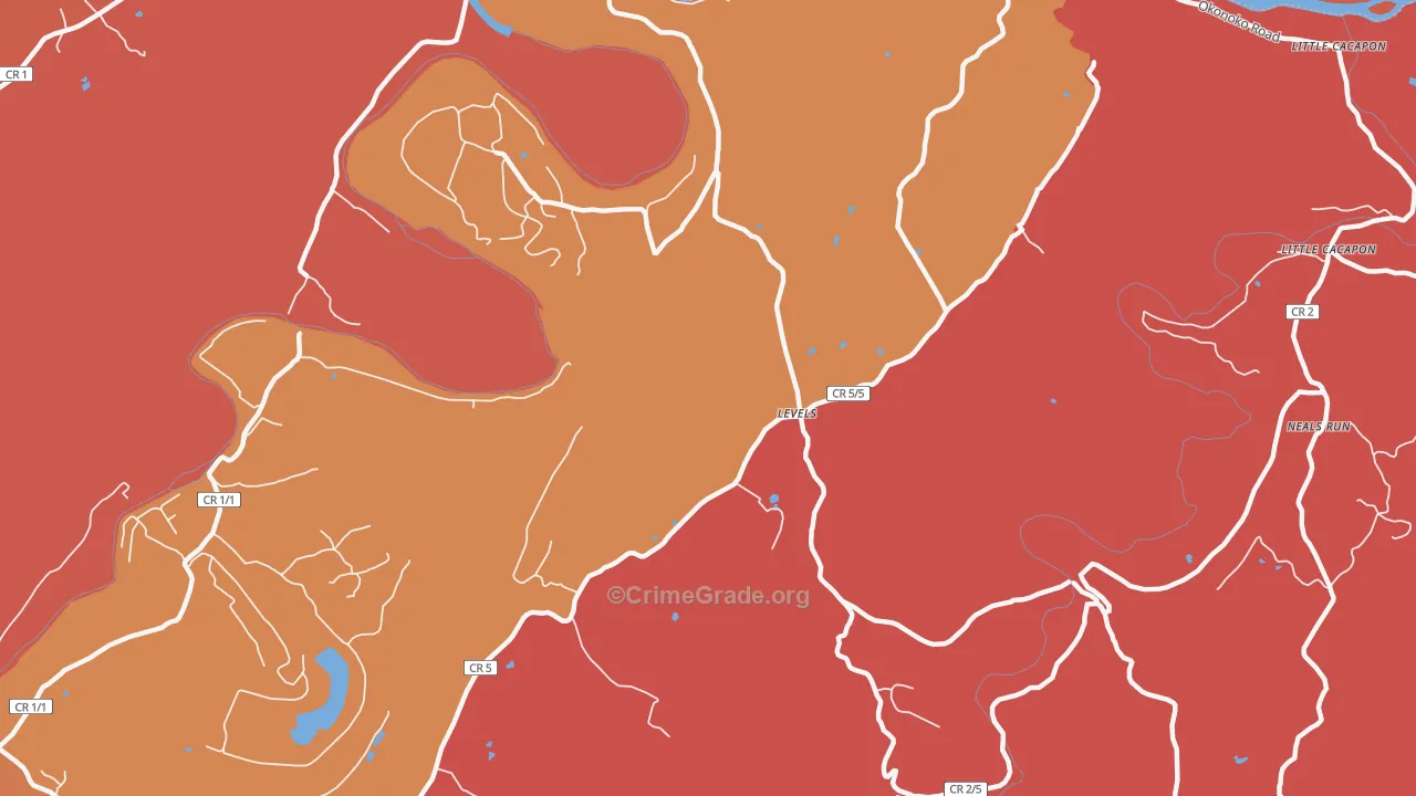 Levels, WV Map of Burglary Rates