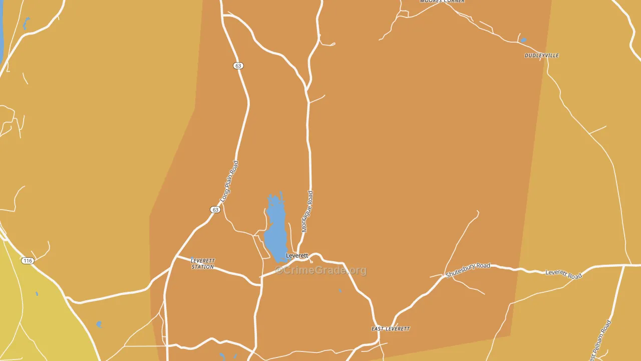 Leverett, MA Map of Burglary Rates