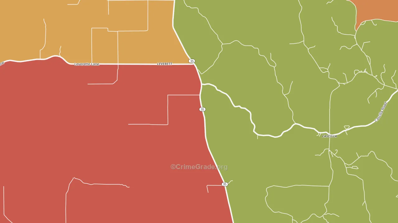 Leverett, MS Map of Burglary Rates