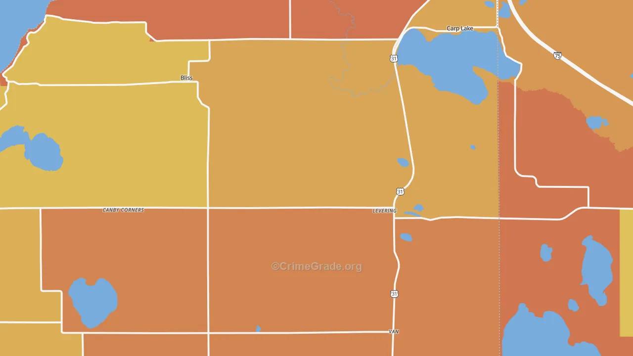 Levering, MI Map of Burglary Rates
