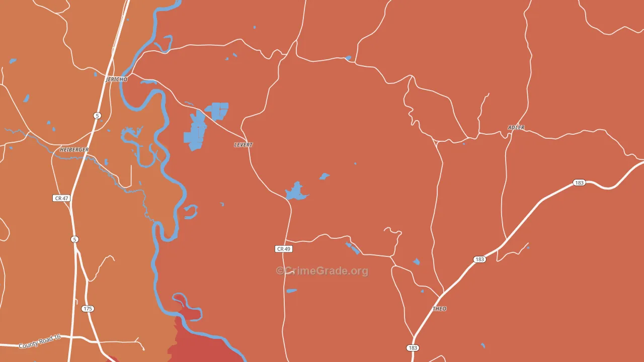 Levert, AL Map of Burglary Rates