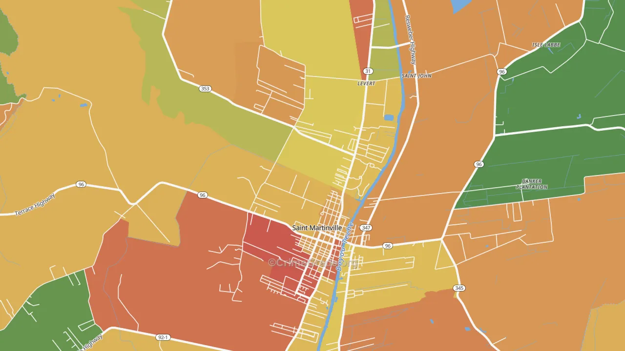 Levert, LA Map of Burglary Rates