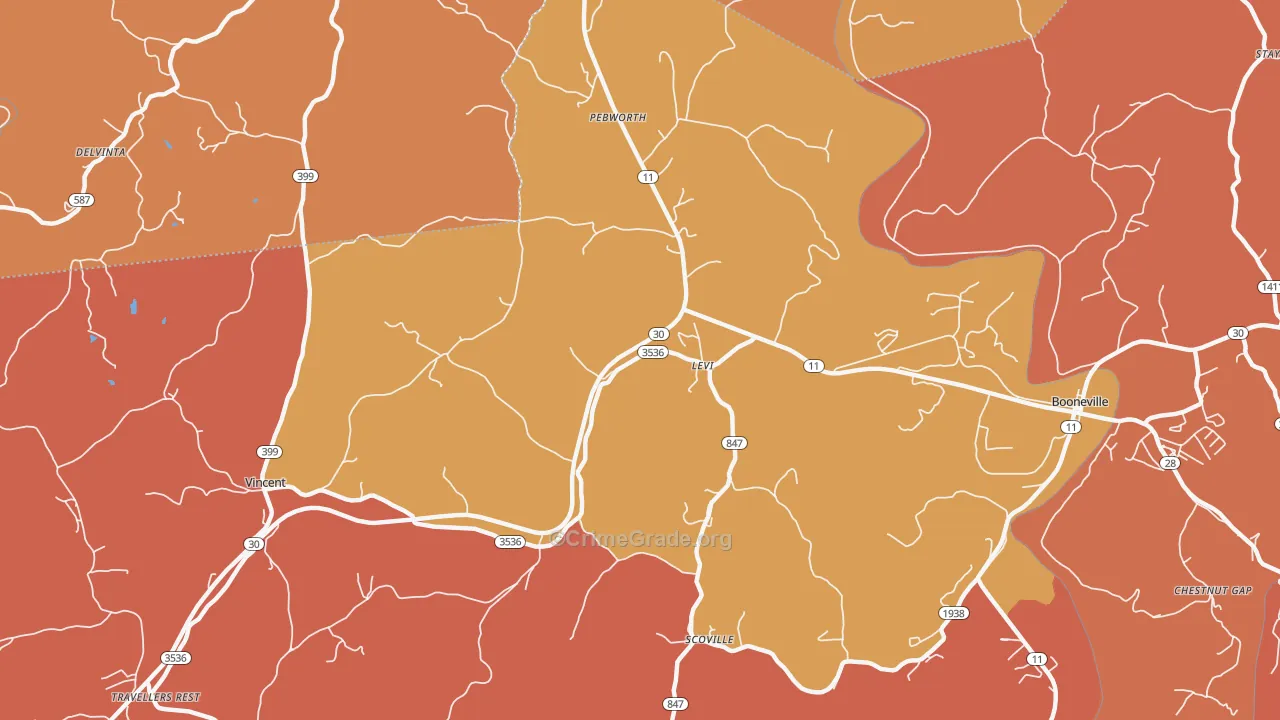 Levi, KY Map of Burglary Rates