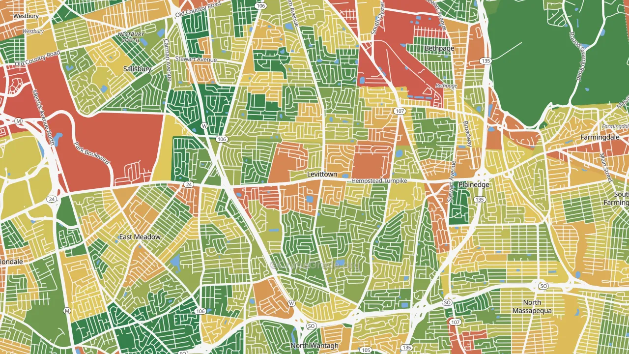 Levittown, NY Map of Burglary Rates