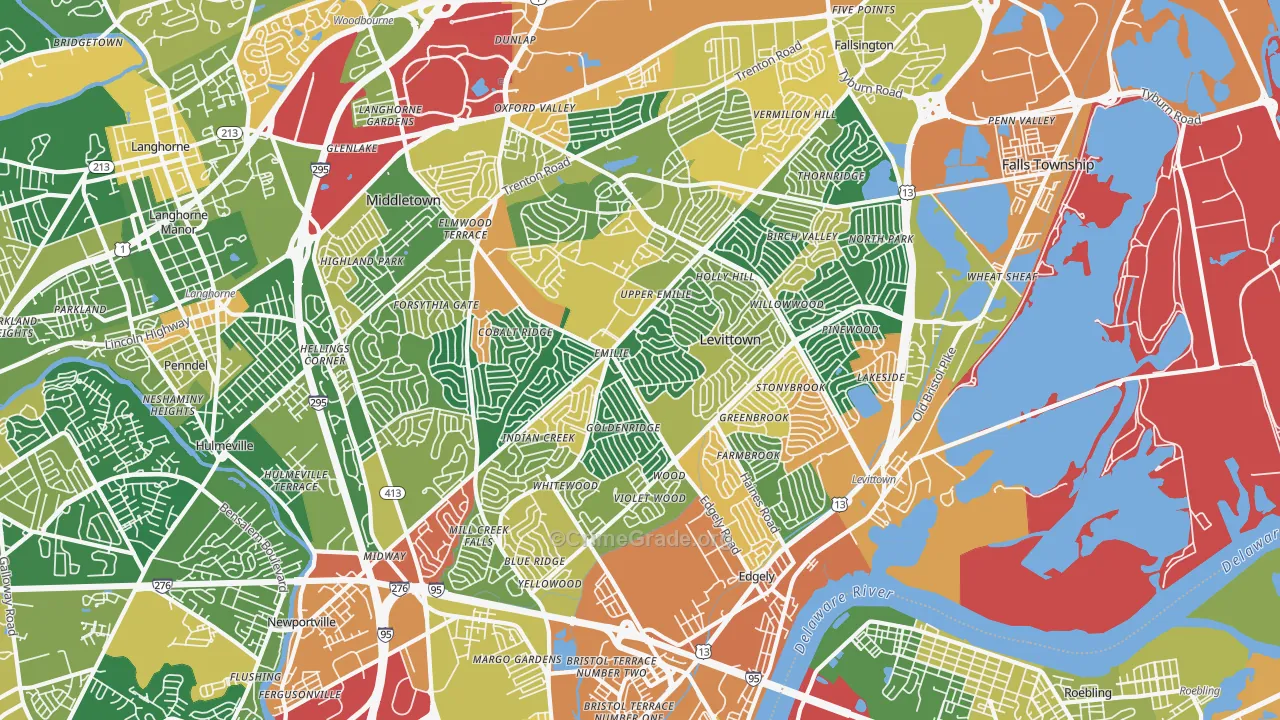 Levittown, PA Map of Burglary Rates