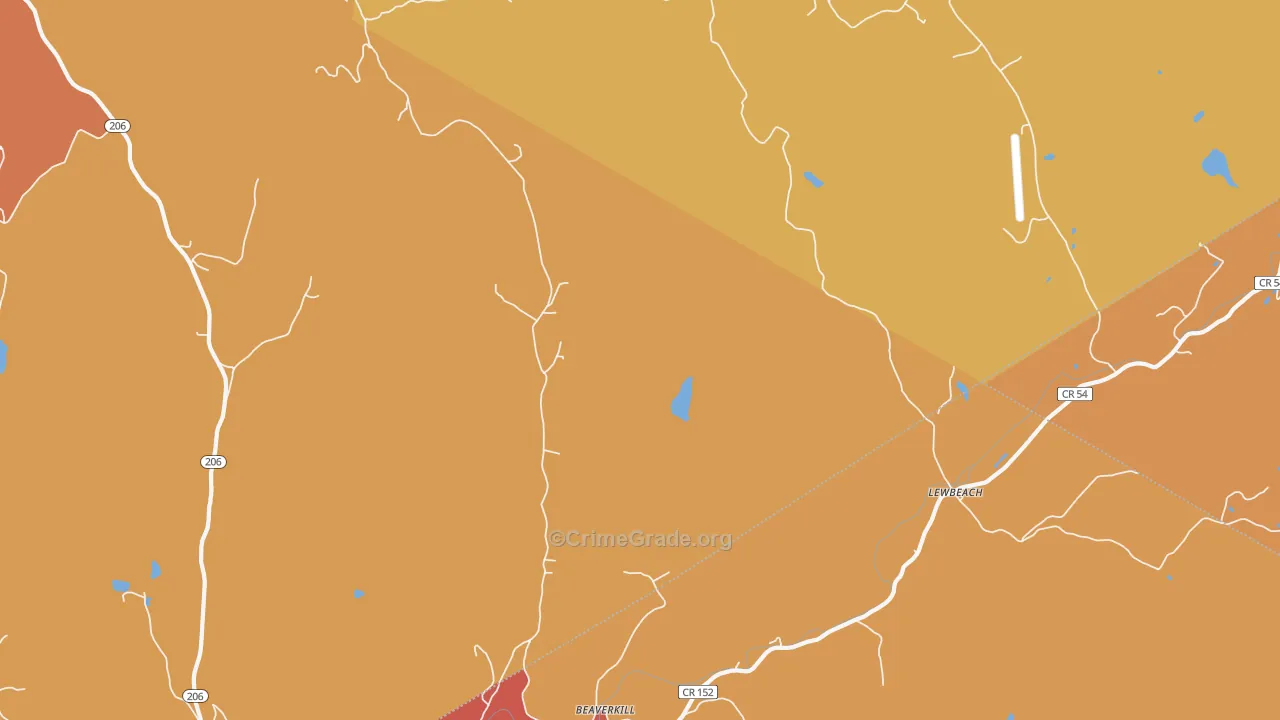 Lewbeach, NY Map of Burglary Rates