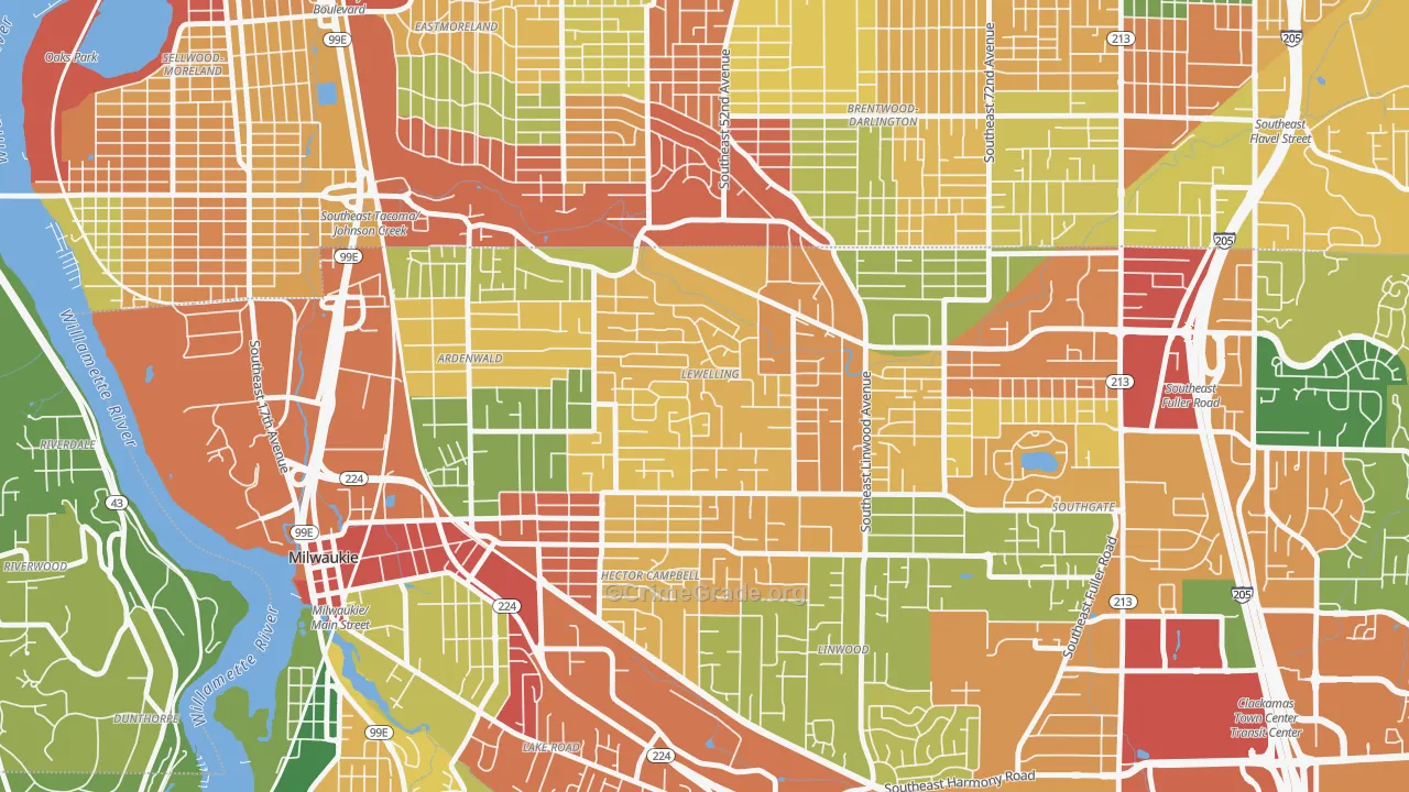 Lewelling, Milwaukie, OR Map of Burglary Rates