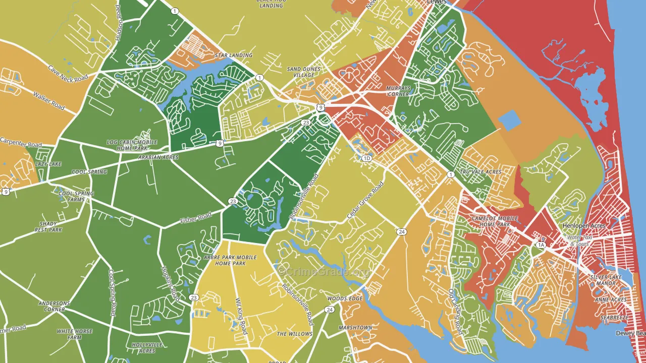 Lewes, DE Map of Burglary Rates