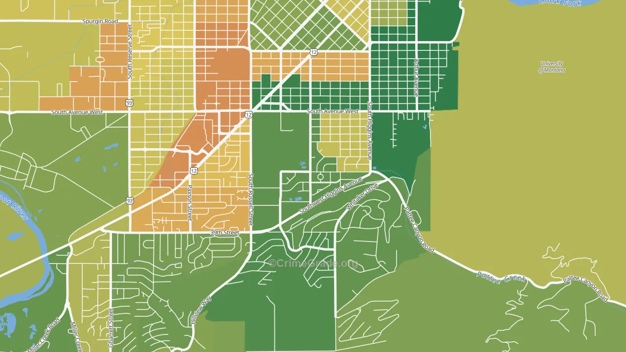 Lewis and Clark, Missoula, MT Map of Burglary Rates