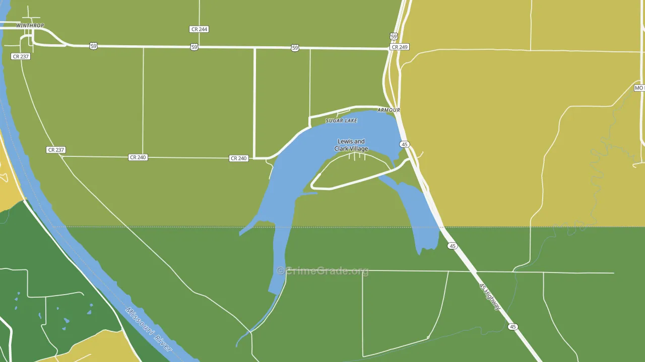 Lewis and Clark Village, MO Map of Burglary Rates
