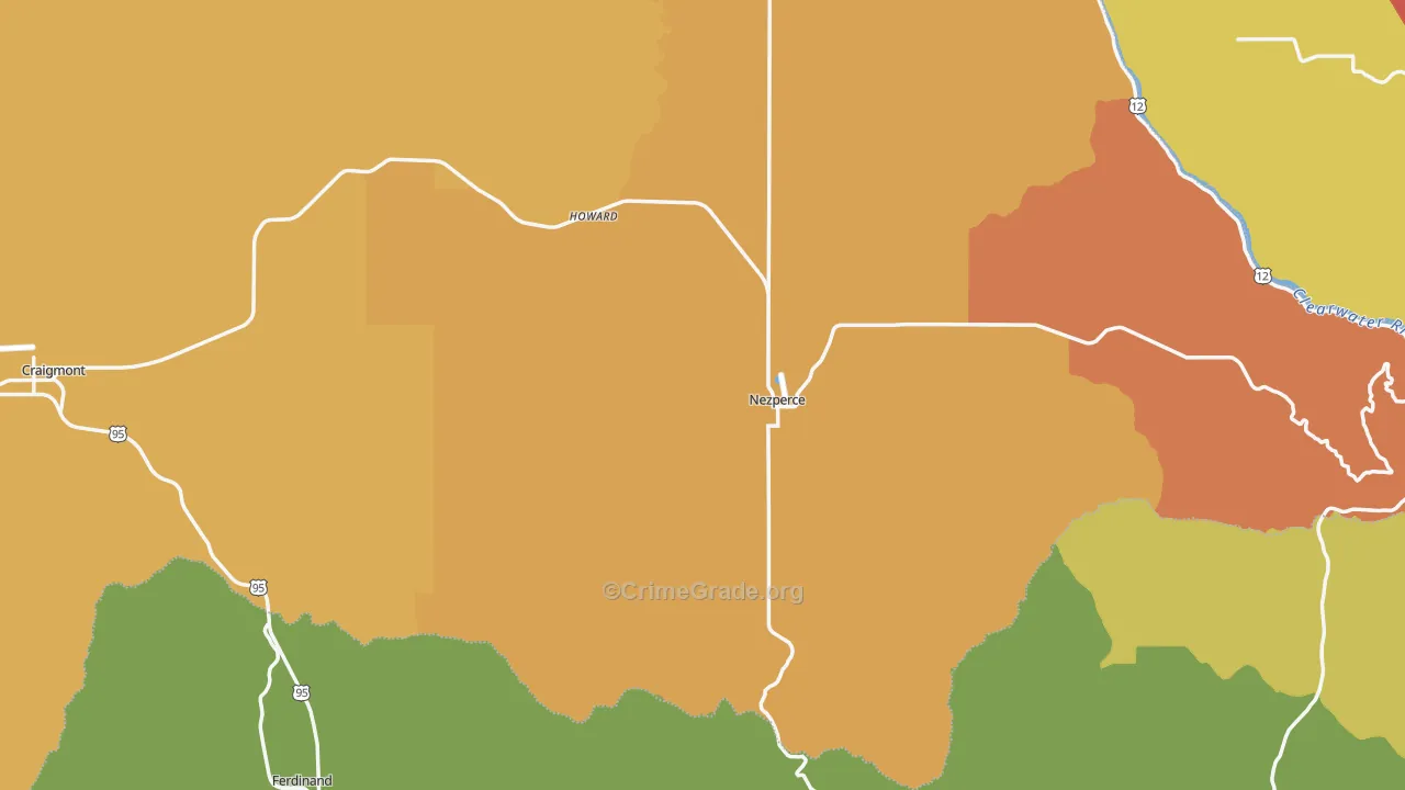 Lewis County, ID Map of Burglary Rates