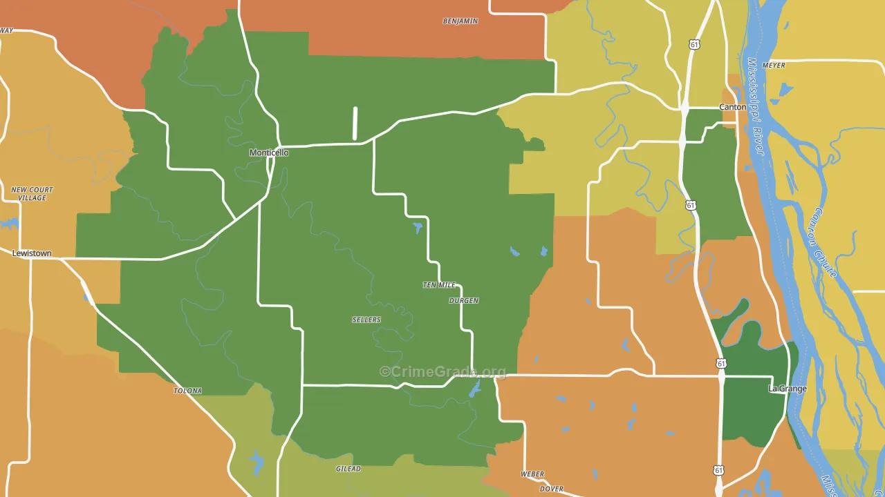 Lewis County, MO Map of Burglary Rates