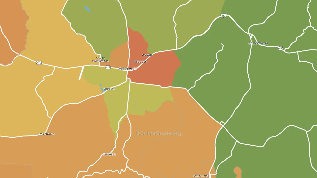 Lewis County, TN Map of Burglary Rates