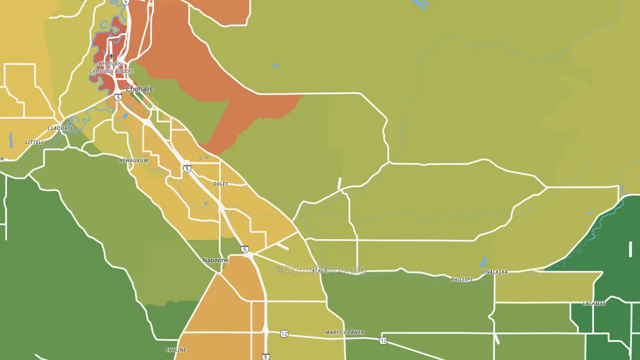 Lewis County, WA Map of Burglary Rates