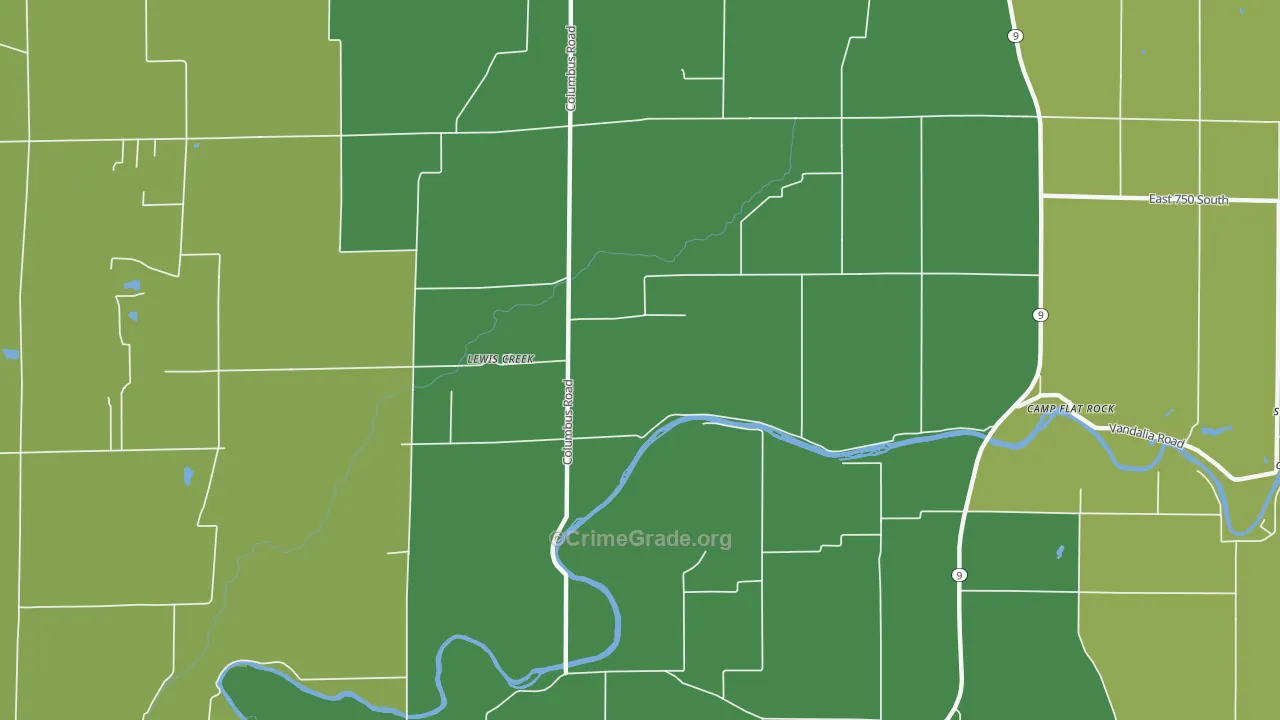 Lewis Creek, IN Map of Burglary Rates