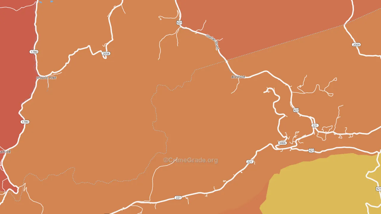 Lewis Creek, KY Map of Burglary Rates