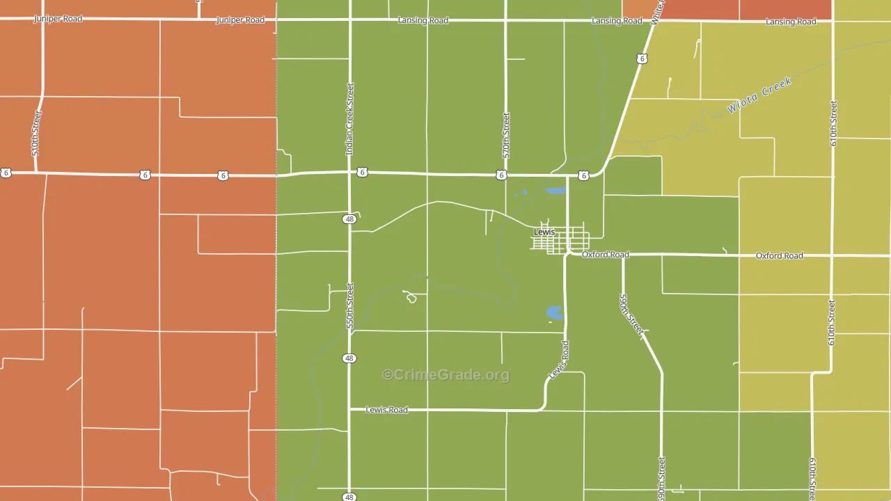 Lewis, IA Map of Burglary Rates