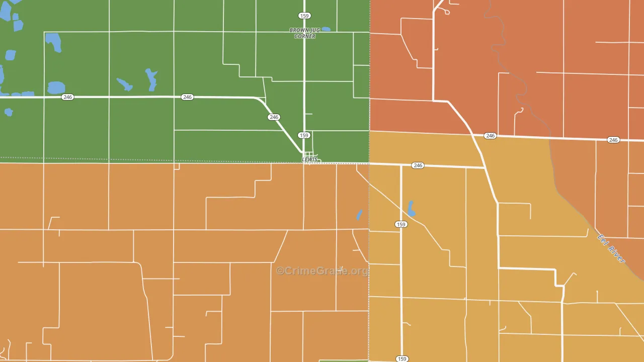 Lewis, IN Map of Burglary Rates