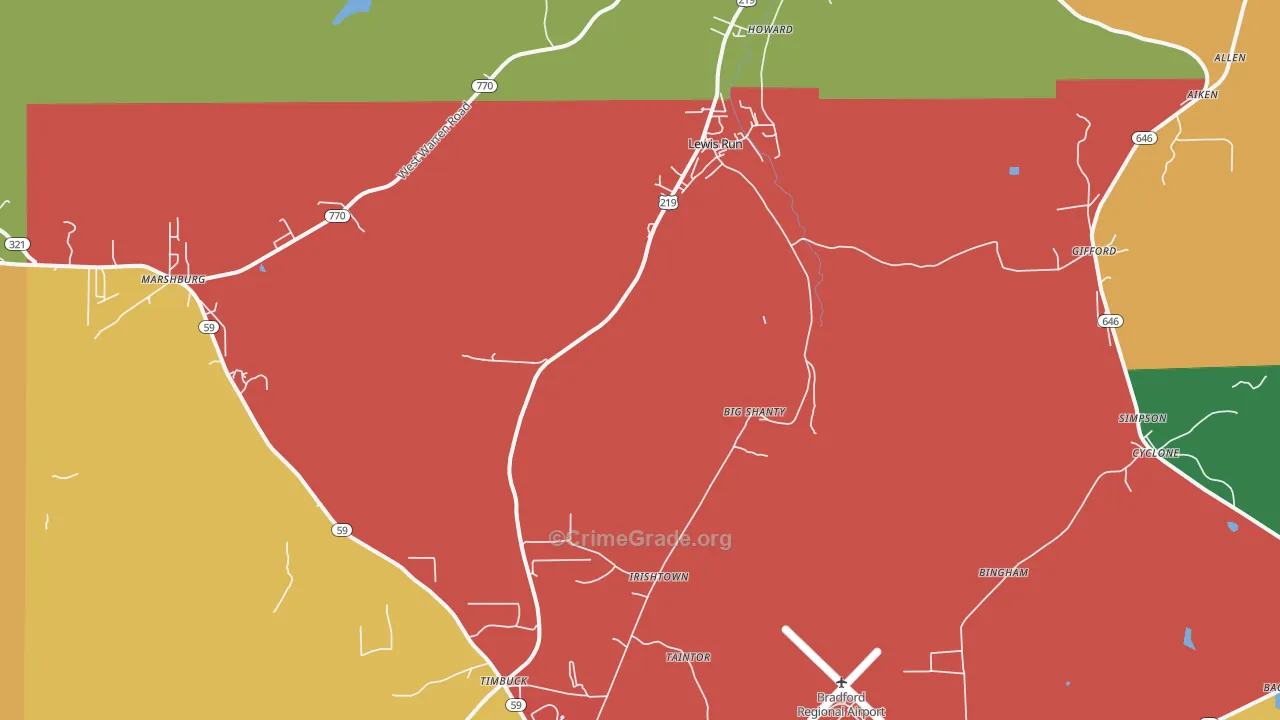 Lewis Run, PA Map of Burglary Rates