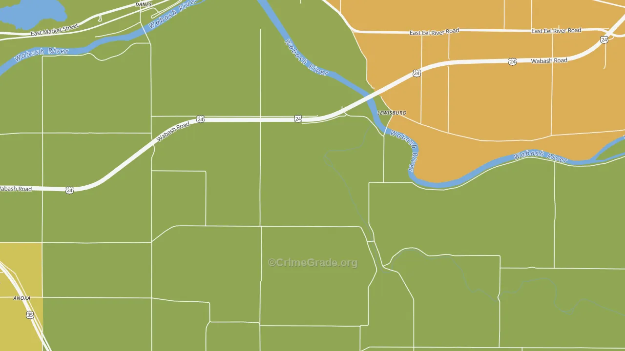 Lewisburg, IN Map of Burglary Rates