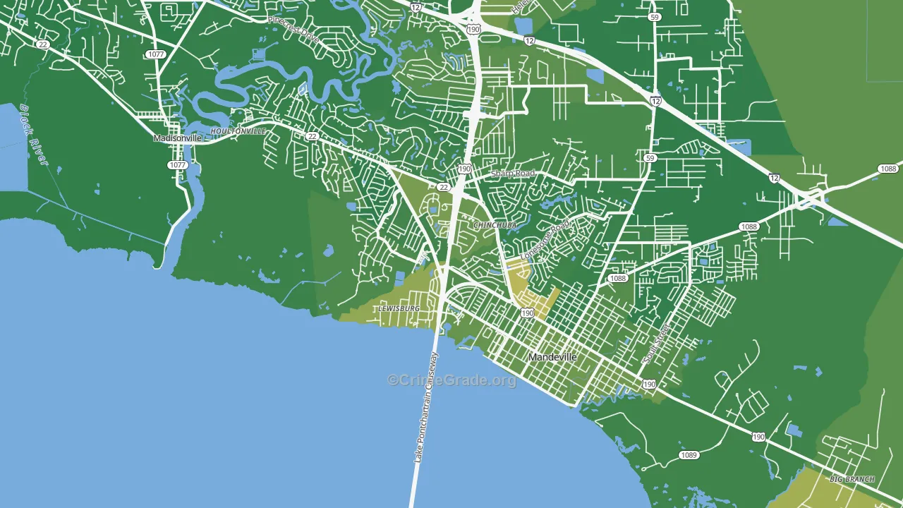 Lewisburg, LA Map of Burglary Rates