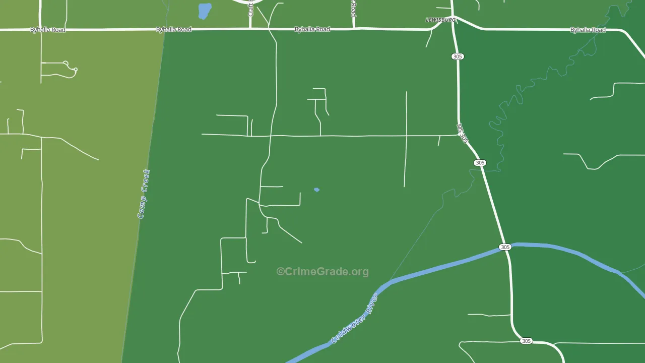 Lewisburg, MS Map of Burglary Rates