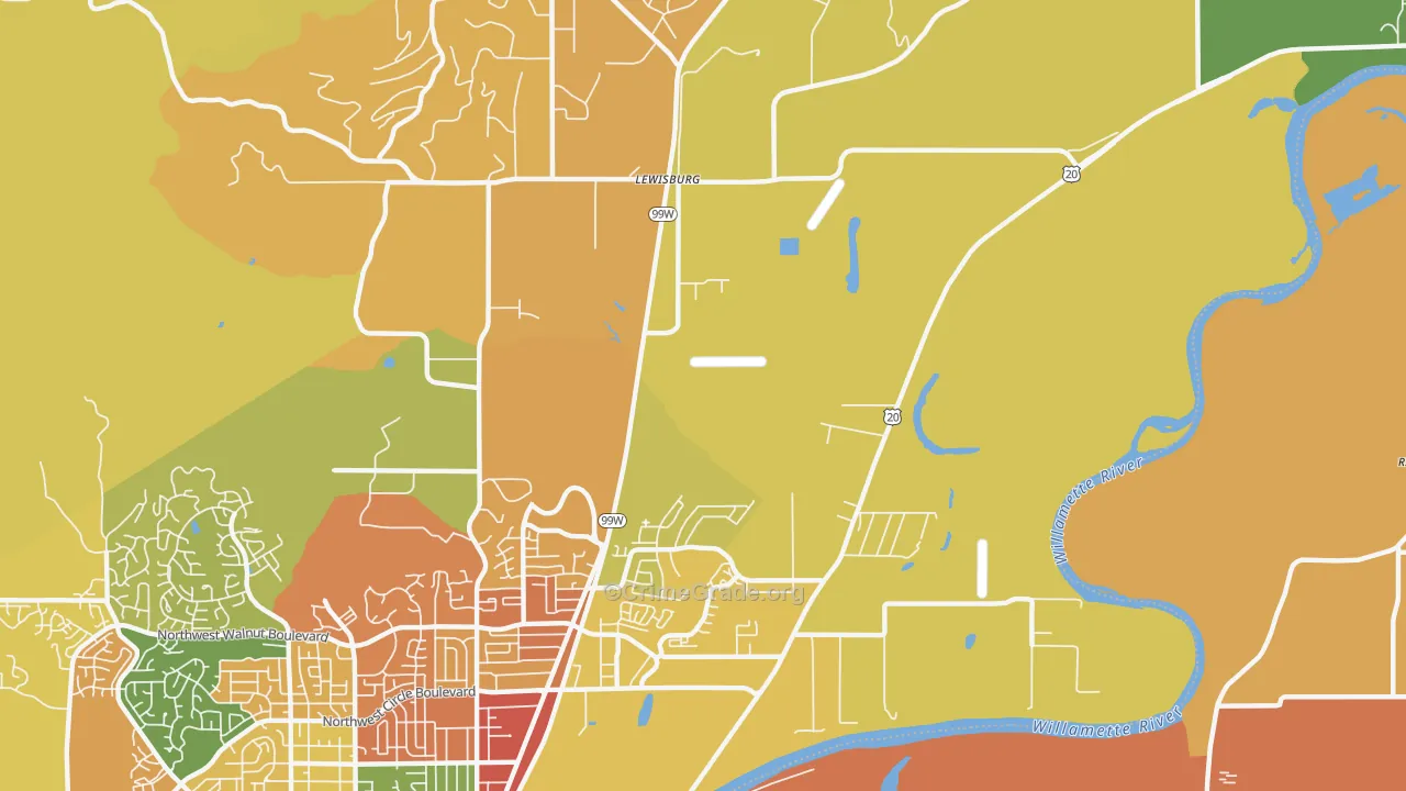 Lewisburg, OR Map of Burglary Rates