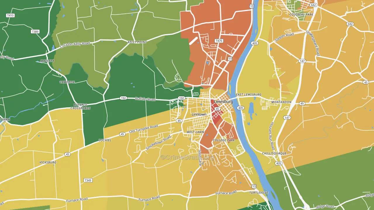Lewisburg, PA Map of Burglary Rates