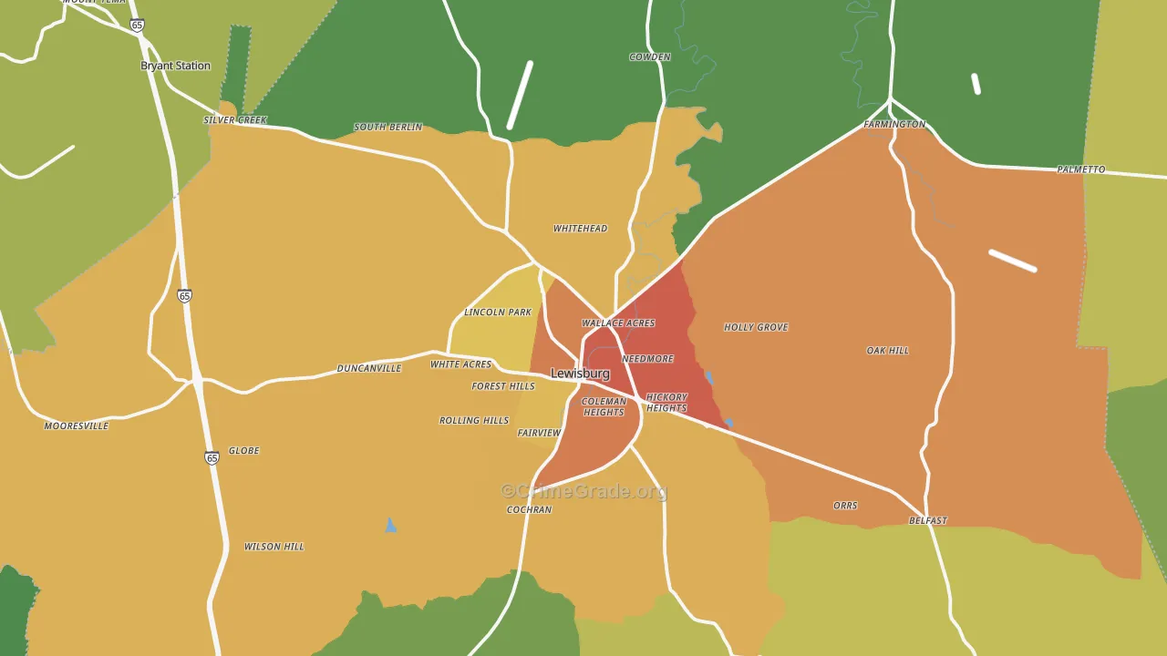 Lewisburg, TN Map of Burglary Rates