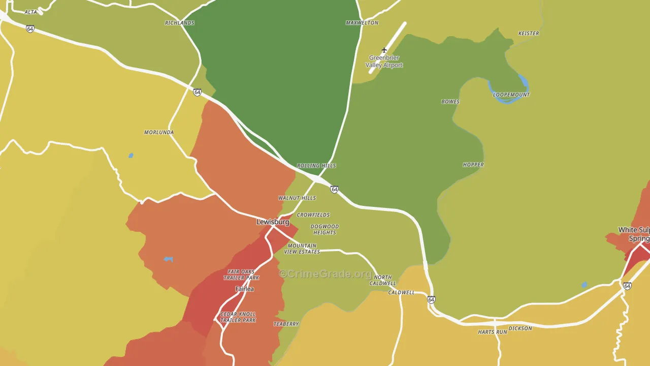 Lewisburg, WV Map of Burglary Rates
