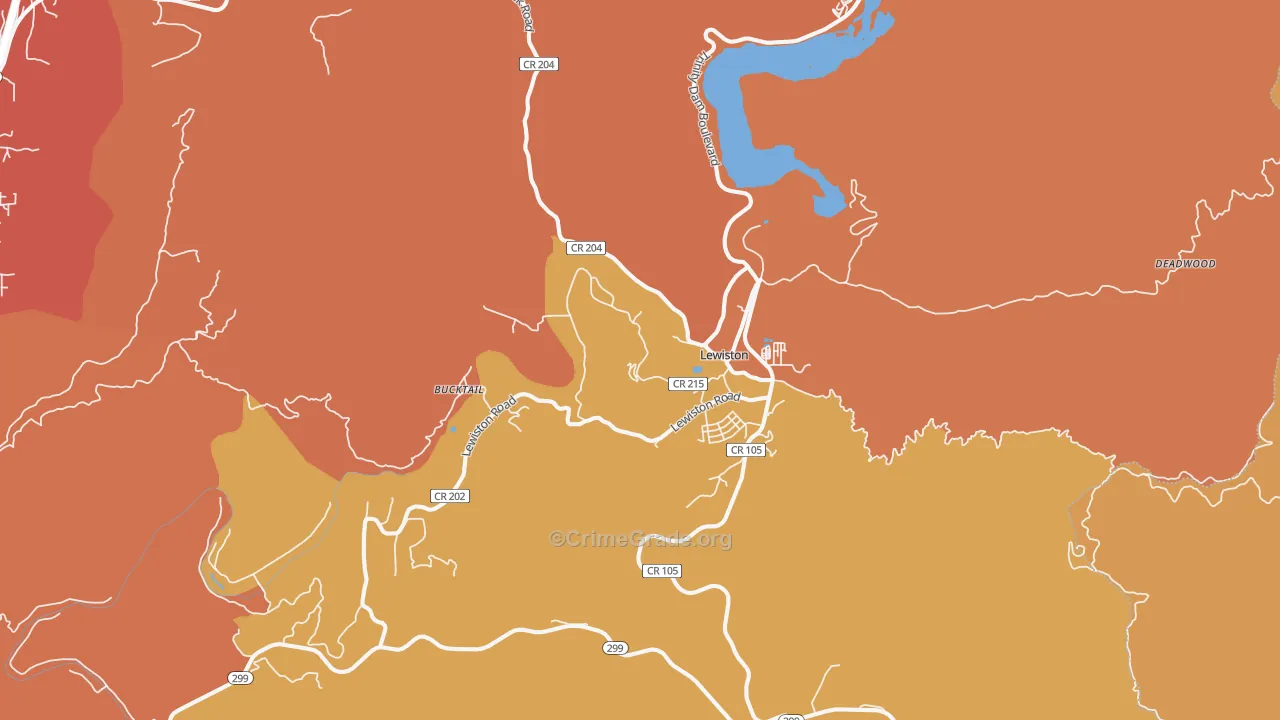 Lewiston, CA Map of Burglary Rates