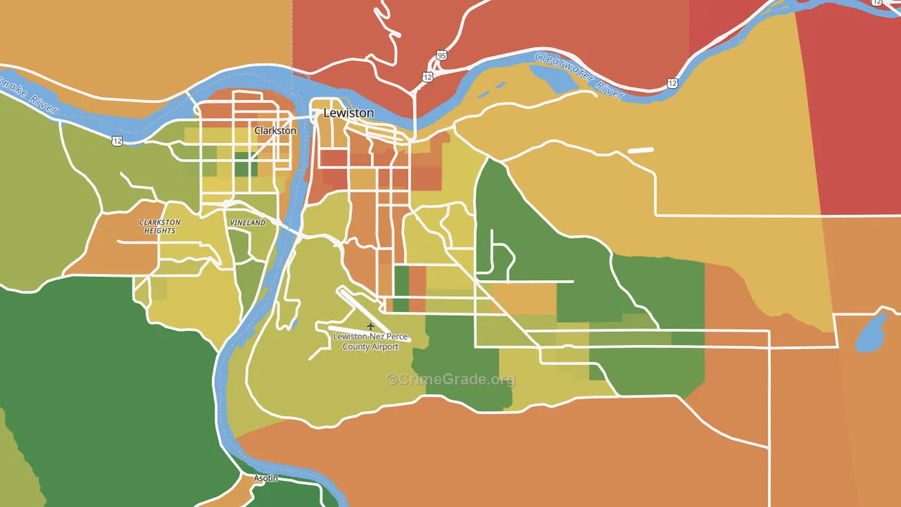 Lewiston, ID Map of Burglary Rates