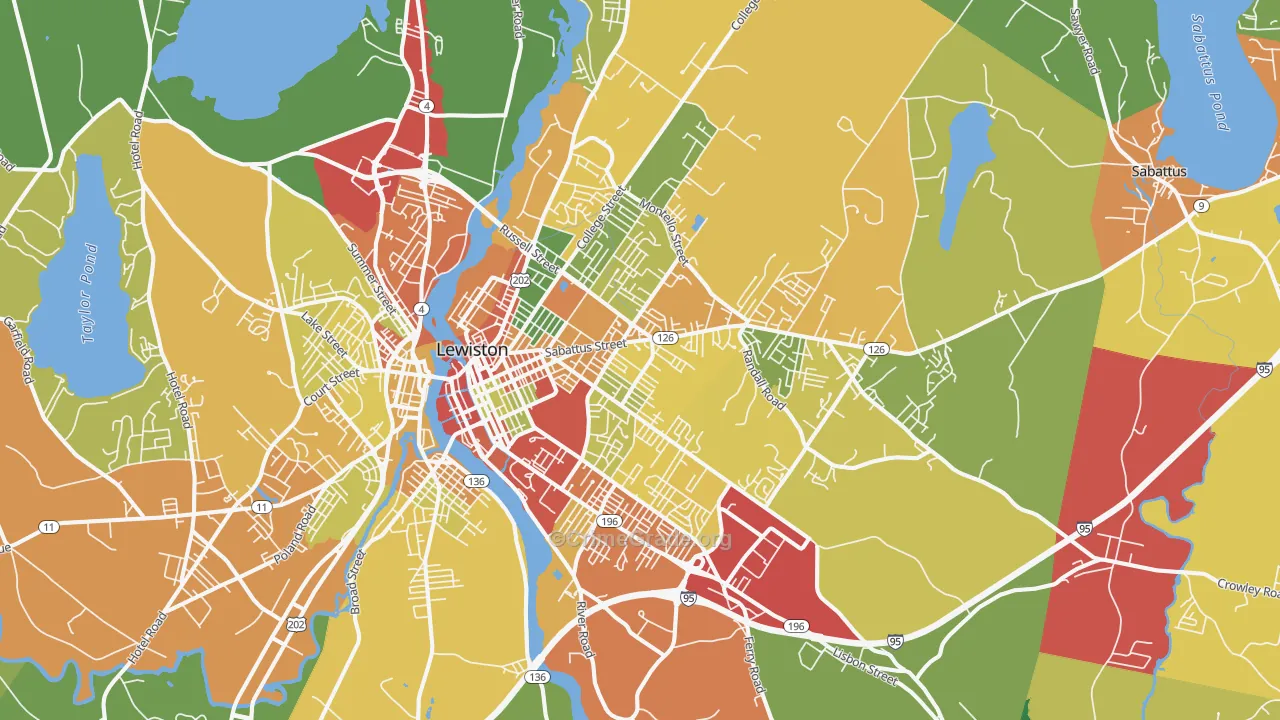 Lewiston, ME Map of Burglary Rates