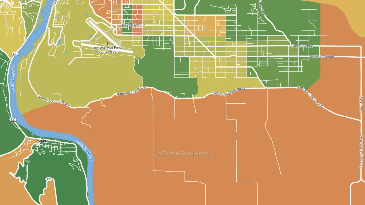 Lewiston Orchards, ID Map of Burglary Rates